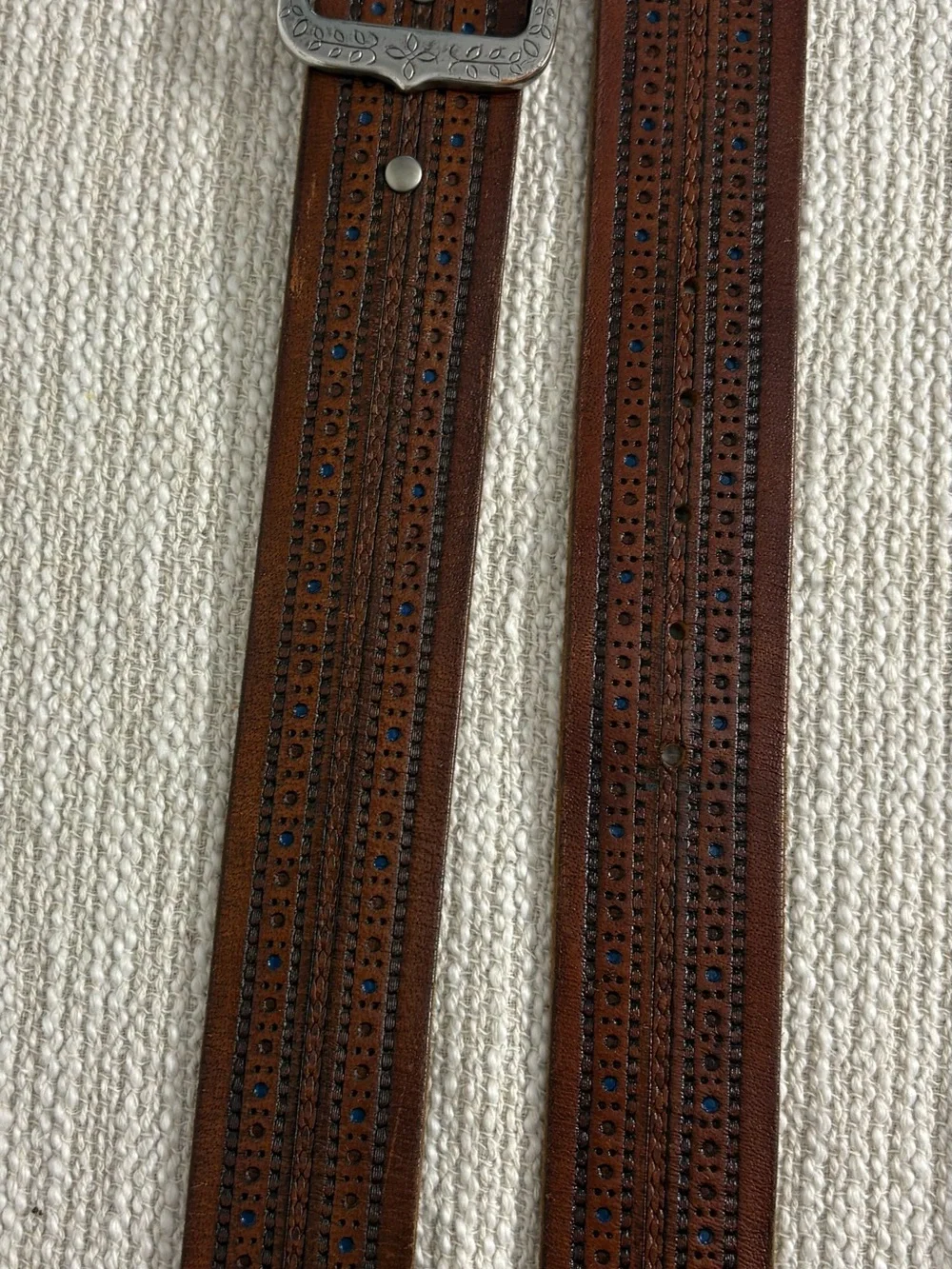 Men's Brown Leather Studded Belt with Decorative Buckle